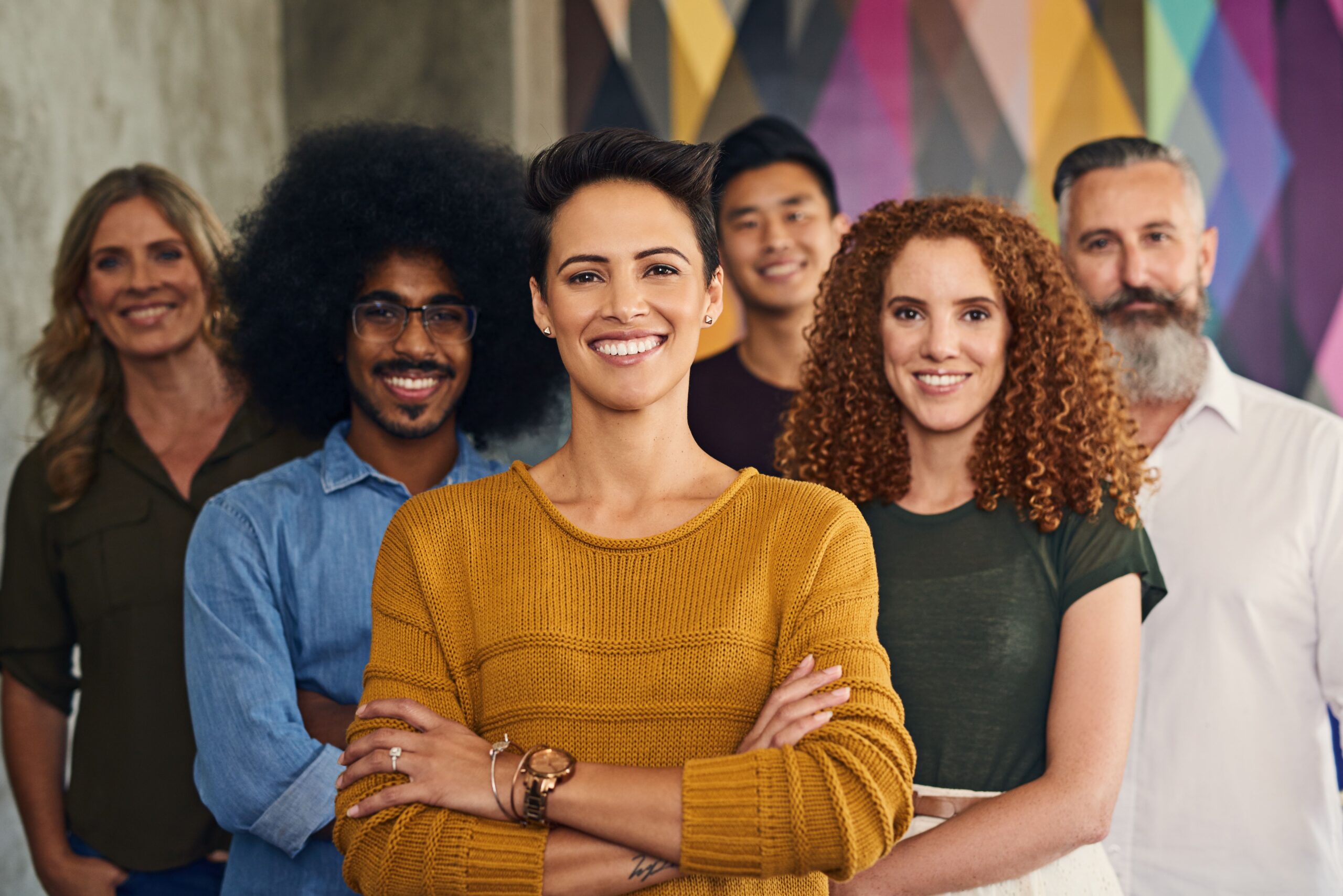 Arms,Crossed,,Smile,And,Portrait,Of,Employee,,Group,And,Creativity